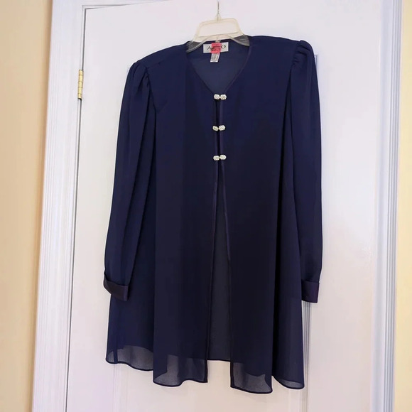 Vintage Navy Sheer Blouse with Pearl Buttons - Picture 2 of 9